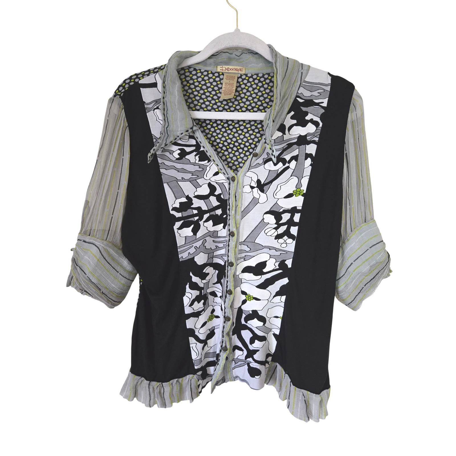 Indochine Womens L Mixed Print Top Ruffle Hem Art To Wear Lagenlook